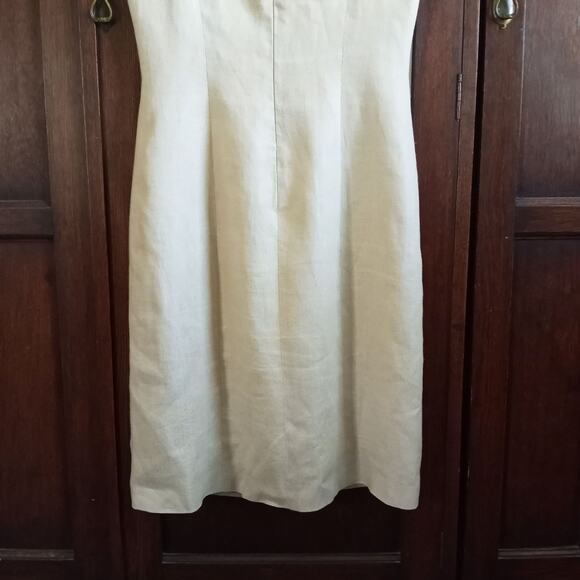 GRUPPO Italy 100% Linen Flax Dress SZ M Lined Sleeveless Sheath Back Zip Tan - Picture 5 of 10